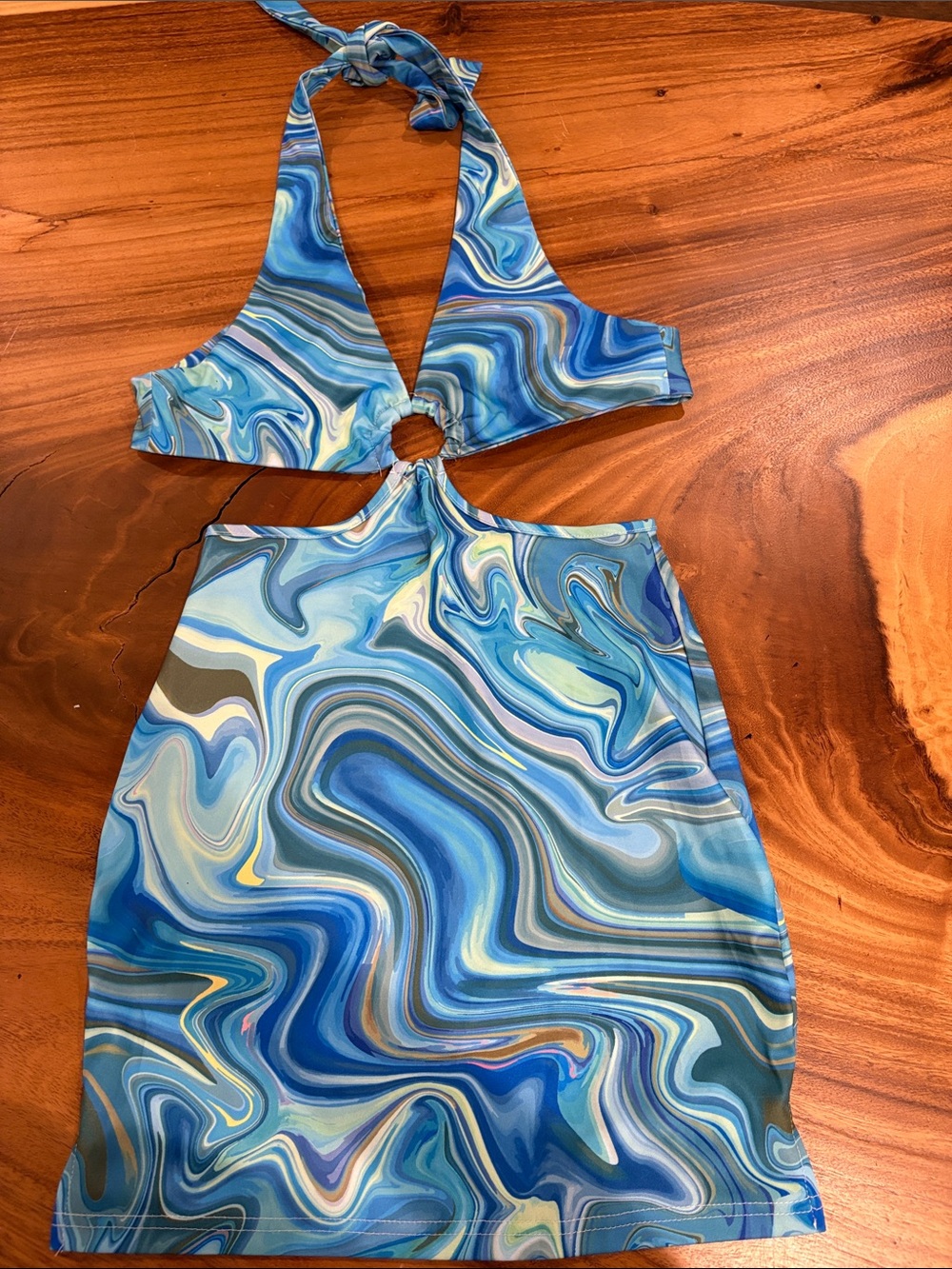 Blue Swirl Halter Mini Dress
